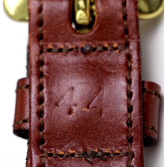 Leather Man BROWN REAL LEATHER BLUE CANVAS 1 1/4"Wd GOLF DRESS MEN BELT 44 (A89 - Picture 7 of 12